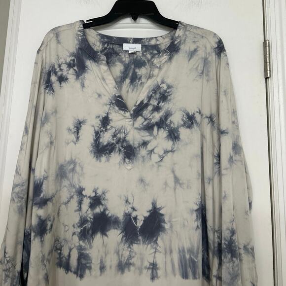 J Jill Pure Jill Blue White Tie Dye Print V Neck Longline Tunic Blouse Top XL - Picture 4 of 13